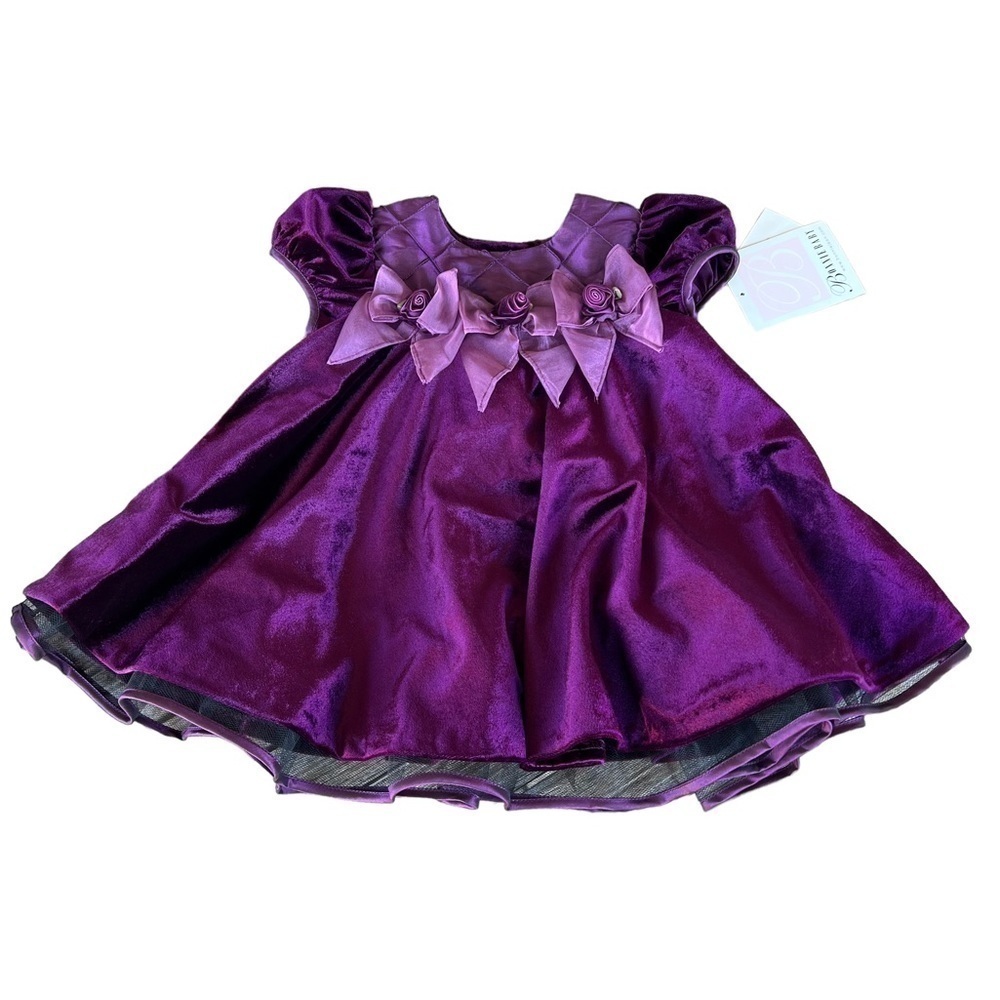 Bonnie Baby Bonnie Jean Velvet Holiday Dress Baby 18 Mo Plum Purple Rosette NWT - Picture 3 of 12